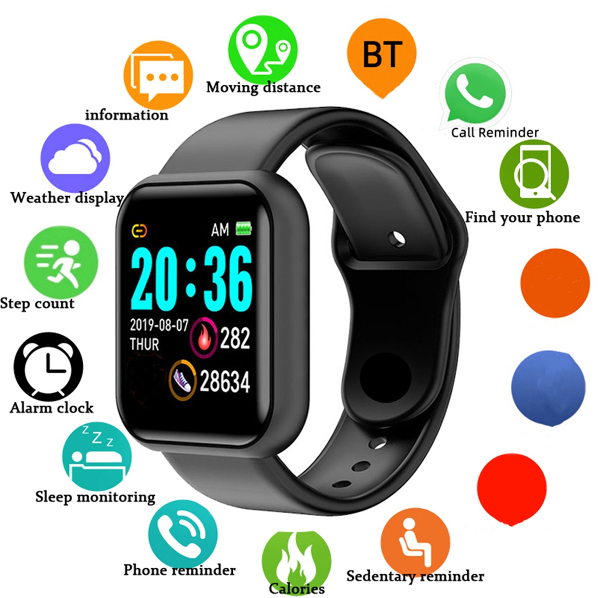 Health Wellness Bracelet - Hommes montres intelligentes écran couleur Bluetooth