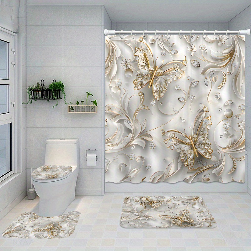Bamboo Bath Mat - Ensemble de rideaux de douche papillon